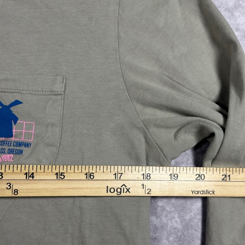Dutch Bros Coffee Mens Large Sage Green Long Sleeve Pocket Graphic T-Shirt 1992 - Picture 8 of 9